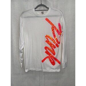 Victorias Secret Pink Sequin Logo White Long Sleeve Top XS